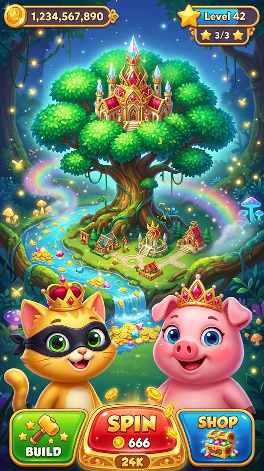 V100 019 Stage 25D Elven Emerald World Tree Magic Palace 9X16