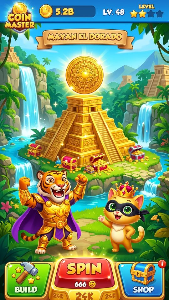 V100 020 Stage 25D Mayan El Dorado 24K Sun Temple Waterfall 9X16