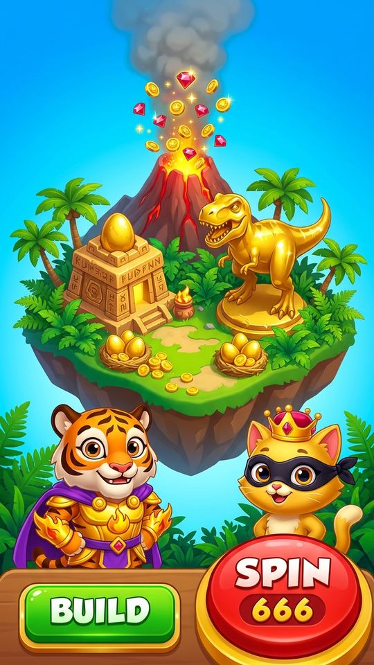 V100 023 Stage 25D Prehistoric Golden Dino Emerald Volcano Islan