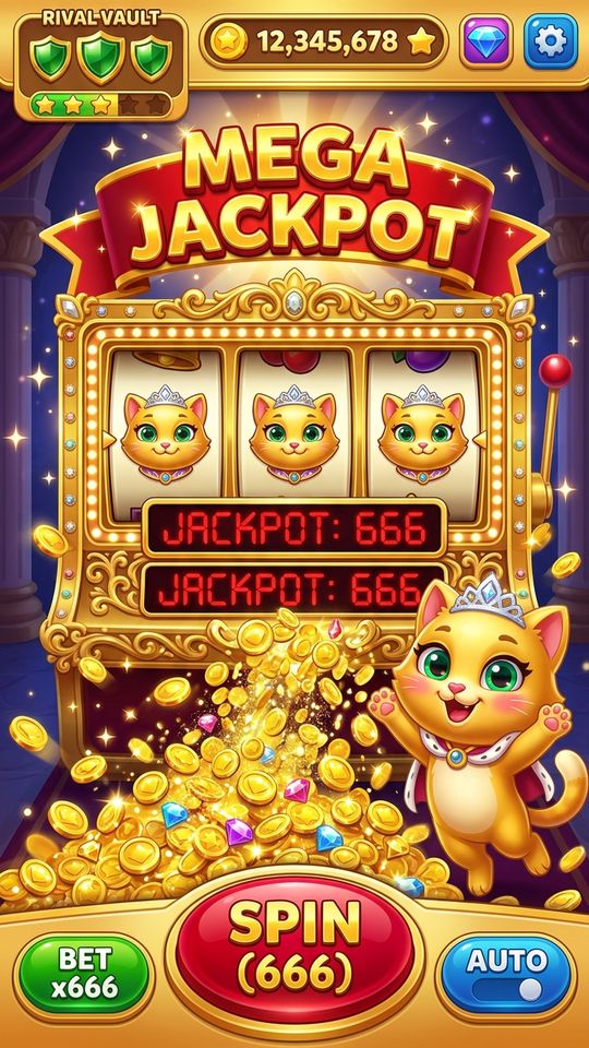 V100 026 Slot 25D 3 Golden Cat Heads 666 Mega Jackpot 9X16